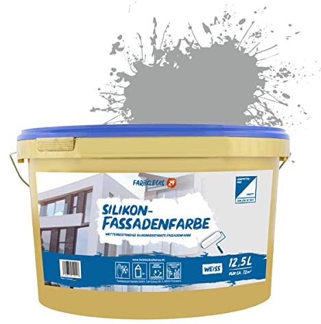 Farbklecks24 Silikon-Fassadenfarbe Color (versch. Größen/Farben) hohe Deckkraft, Wetterschutz, schmutzabweisend (12,5L, Grau 7-1)