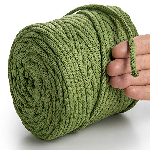 MeriWoolArt® Makramee Garn Salbei 6 mm x 85 m Baumwollkordel, recyceltes weiches Baumwollgarn für das Stricken von Pflanzenhängern, Schmuckherstellung, Häkeltaschen
