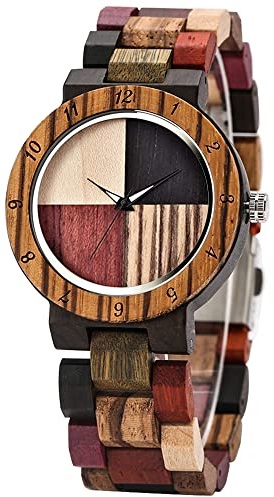 Tiong Damen-Holzuhr | Damen-Quarz-Holzuhr mit kariertem Design | Leichte Holzuhr mit verstellbarem Armband Muttertag…