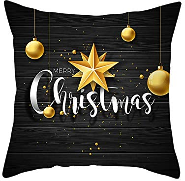 Gualiy Kissenbezüge Weihnachten, Sterne Kugeln Anhänger Dekokissen 45x45cm Kissenhülle für Sofa, Couch, Bett und Auto Dunkelgrau Gold