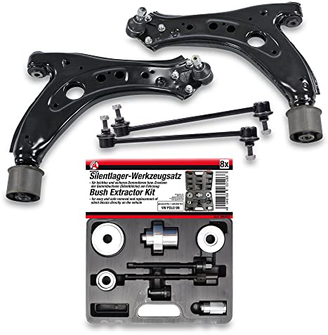 ATEC Germany 2x Querlenker Vorderachse vorne unten links & rechts + Silentlager Werkzeug Abziehersatz Gummilager, 2x Koppelstange vorne