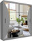 Modern Double Sliding Door Wardrobe 2 Mirrored Hanging Rails & Shelves Storage Cabinet for Bedroom (California Grey, 203cm)
