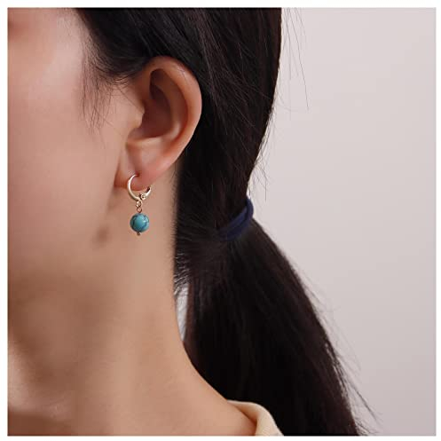 Inilbran Boho Türkis Ohrringe Gold Türkis Huggie Hoop Ohrringe Vintage Türkis Perle Ohrringe Blau Naturstein Ohrringe Schmuck Für Frauen Und Mädchen