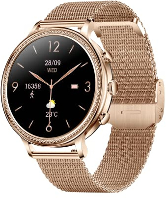 Watchily Smart Lady Rose - Montre connectée, Appels, SMS, Sport et Santé, Homme, Femme, Enfant, Autonomie 10 Jours, Bracelet Milanais