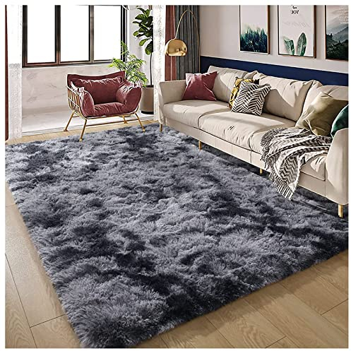 Bibykivn Shaggy Modern Teppich, Teppichunterlage Antirutschmatte, Als Faux Bett-Vorleger oder Matte, Langflor Teppiche für Wohnzimmer Schlafzimmer, Esszimmer oder Kinderzimmer (Dunkelgrau, 80x160 cm)