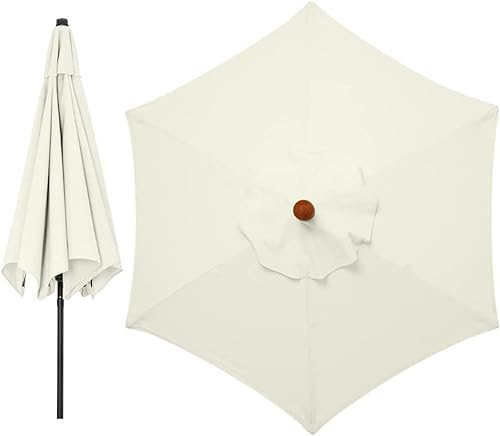 Labstandard Sonnenschirm Ersatzbezug 6 Streben Ersatz-Sonnenschirm Überdachung Ersatzabdeckung mit 6 Rippen Outdoor-Regenschirm Sonnenschutz 3m Markttisch-Regenschirm UV-Schutz Ersatzstoff (Beige 3m)