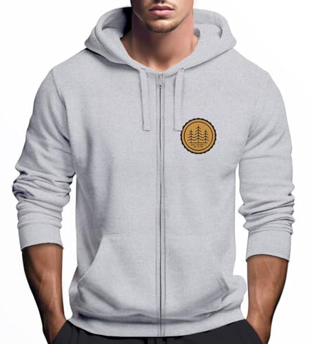 Neverless® Zip Hoodie Herren Outdoor Motiv Bäume Sweatjacke mit Kapuze Logoprint Fashion Streetstyle grau-Melange L