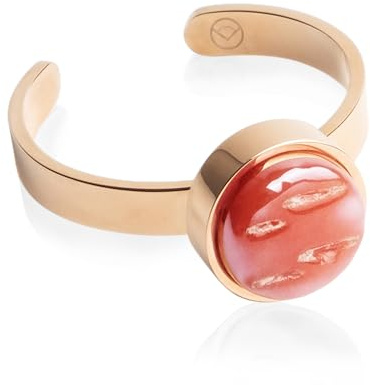 ALEXASCHA Roségold Ring mit Stein • Offener Edelstahlring • 18k vergoldeter Edelstahl & recyceltes Glas • nachhaltiger Halbedelstein-Look • größenverstellbar (min. Ø 16 mm)