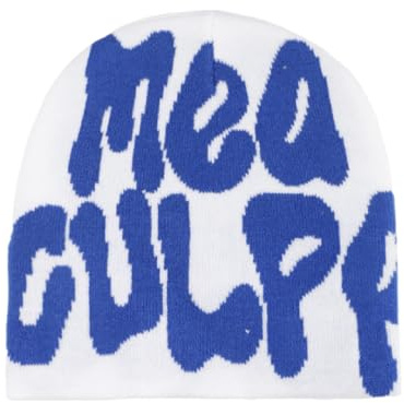 ANKOMINA Unisex Damen Herren Strickmütze Mode Buchstabendruck Winter Schädel Mützen Y2k Outdoor Warme Hüte, Weiß/Blau, Einheitsgröße