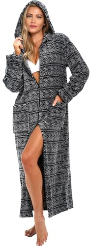 Alexander Del Rossa Fleece Zip Up Robes for Women with Zippered Front, Hooded Zipper Robes for Women, Womens Long Robe