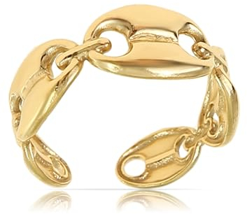 Made by Nami Breiter Goldener Boho Edelstahl Ring mit Kaffeebohnen Muster Geschenk Damen Schmuck Größenverstellbar & Wasserfest (Beans)