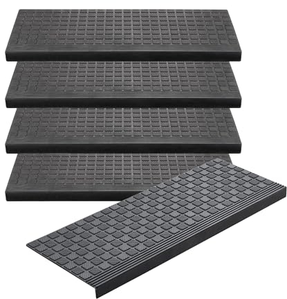 casa pura Alfombra para escalones de goma, 25 x 65 cm, juego de 5 unidades, resistentes a la intemperie y antideslizantes, alfombrilla de goma para peldaños para exteriores, alfombrilla antideslizante
