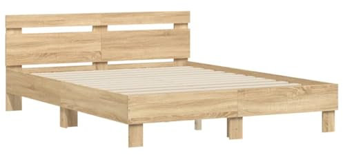 vidaXL Bettgestell, Bettrahmen mit Lattenrost, Bett Gästebett mit Kopfteil, Doppelbett Schlafzimmerbett Schlafzimmermöbel, Sonoma-Eiche 140x200cm