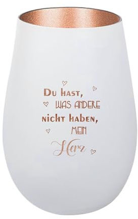 Der-Porzellan-Laden Windlicht mit Gravur Du hast was andere Nicht haben, Weiß Bronze, Teelichthalter aus Glas mit Spruch, Tischdeko modern