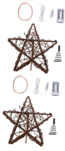 Warmhm 2st Christbaumschmuck Urlaub Saisonale Dekoration Baumwipfel Beleuchten Sternbaumkrone Beleuchteter Baumspitzenstern Retro-baumspitze Blutbeutel Hölzern Weihnachten Laternenpfahl