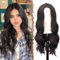 FESHFEN Lange Lockige Dunkelbraun Perücke, 60 cm Mittelscheitel Frauen Perücken Natürlich synthetische Perücken Damen Locken Wavy Wig für Party Täglich Long Wavy Wig