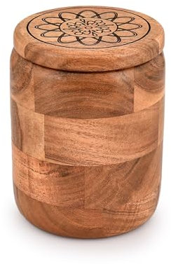 Kimona Bocaux et boîtes alimentaires ronds en bois d'acacia avec couvercle pour conserver les cookies, le garde-manger, le thé, le sucre, le café (11,43 cm x 11,43 cm x 15,24 cm)