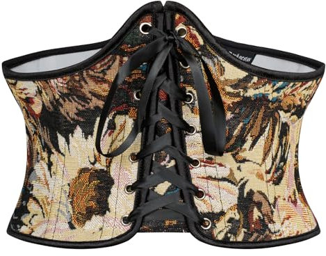 SCARLET DARKNESS Viktorianisch Korsett Damen Gürtel Blumendruck Breiter Waspie Gürtel Sommer Schwarz und Gelbe 46