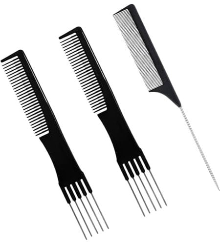 3Pcs Peigne Peigne Cheveux à Crêper - Coupe Fourche Cheveux,Outil de Coiffure avec Fourchette Métal & Dents Fines