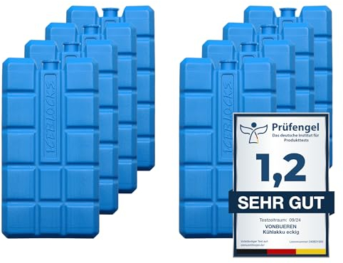 VonBueren 2-8 Acumulador de frío para Bolsa térmica | Placa Hielo | 12h de refrigeración | ca. 200 g por acumulador | ca. 8,1 x 15,2 x 2,2 cm | también para Nevera portátil (8)