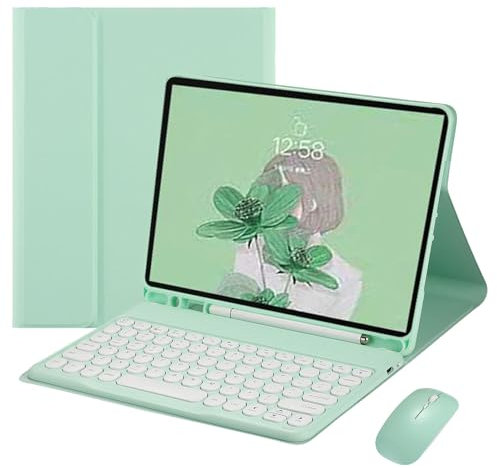 ZKAIAI Funda Teclado con Ratón Bluetooth para iPad Mini 1/Mini 2/Mini 3/Mini 4/Mini 5 (7,9 Pulgadas), Español Ñ QWERTY Teclado Bluetooth Inalámbrico Removible Magnético con Ranura para Lápiz, Verde-A