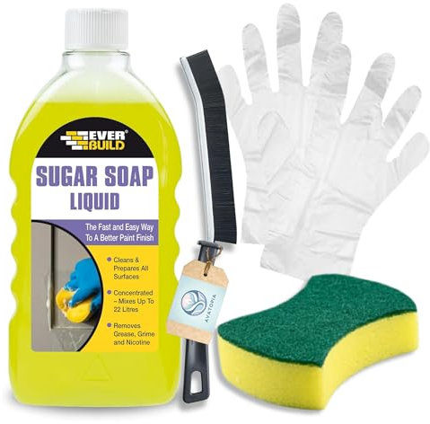 EverBuild Sugar Soap Liquid (500ml), Sponge, Crevice Brush & Plastic Gloves | Wall Cleaner for Painted Walls, Sugar Soap for Cleaning, Bathroom Cleaner, Removes Grease, Grime & Nicotine Stains (1)