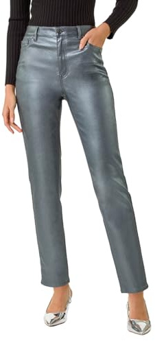 Roman Originals Coated Finish Mom Style Jeans for Women UK - Ladies Everyday Autumn Winter Comfy Soft Evening Vacation Work Party Night Out - Pewter - Size 20