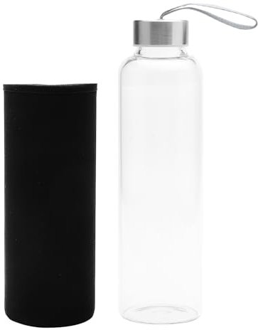DAWRIS Botella de cristal de 550 ml con funda de neopreno, de borosilicato, botella de agua de cristal, botella de agua para ácido carbónico, oficina, escuela, deporte
