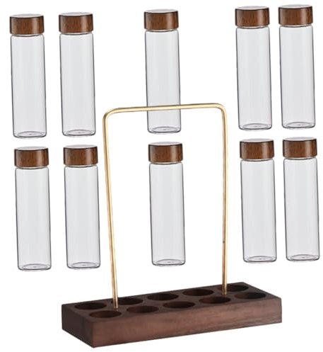 MOLUCKFU Glas Kaffeebohnen Aufbewahrungsrohr Mit Holzständer Kaffeebohnenbehälter Aus Glas Kaffeebohnenröhrchen Mit Holzständer Kaffee-aufbewahrungsgläser Kaffeebohnen-ausstellungsständer