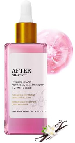 Strawberry Vanilla After Shave Oil for Smooth Skin, Soft Serve After Shave Oil with Hyaluronic Acid & Peptides to Soothe Razor Burn, Shave Oil Women Prevent Ingrown Hairs & Dryness (1)