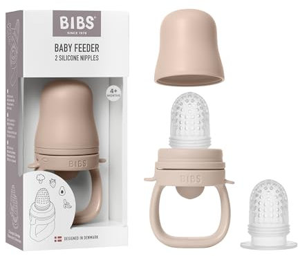 BIBS Fruchtsauger Baby ab 4 und 6 Monate - Ideal für Beikost wie Obst, Püree, Baby Brei, Gemüse - Inklusive 2 Sauger - Kompatibel mit BIBS Gefrierbehälter - BPA-Frei – Hilfe beim Zahnen - Blush