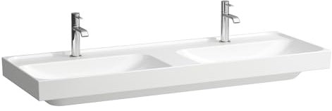 LAUFEN Meda Doppelwaschtisch, unterbaufähig, 1300x460mm, 1 Hahnloch je Becken, ohne Überlauf, H8141120001111, Farbe: Weiß