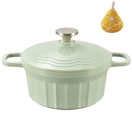 Emaille Schmortopf Aluguss 360° Wärmeleitung: Backofengeeignet Antihaft Brattopf Kitchen Topf für Alle Herdarten Ideal zum Brotbacken Schmoren Braten (Grün, 20cm)