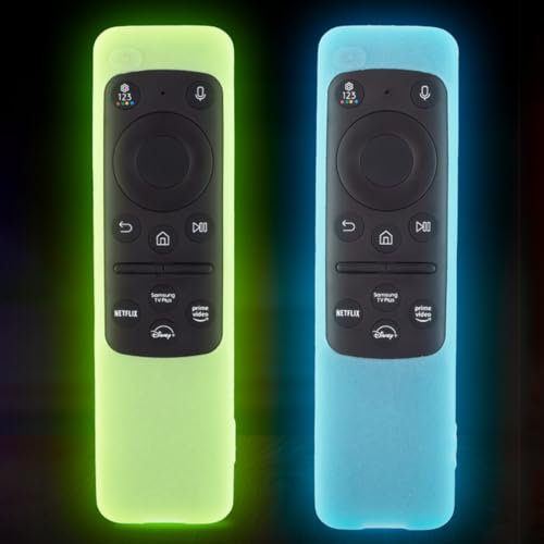 KUMSODE Confezione da 2 Cover per Telecomando Samsung Smart Solar Cell Remote 2021 2022 BN59-01357 BN59-01385 BN59-01265A, Antiscivolo Antiurto,Si Illumina al Buio (Blu+Verde)