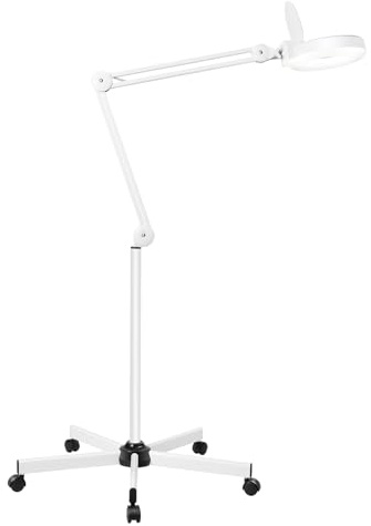 Babeenoo 24W Lampe loupe LED 8X Lampe de Travail Cosmétique Roulant Sur Pied Pour Studio de Beauté avec Roulettes et Bras Réglable pour Brodeuses Dentistes Prothésistes Ongulaires