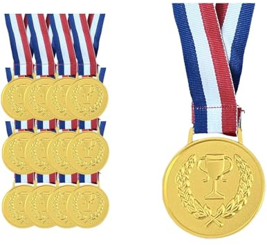 Fintoriel Gold Medals with Ribbons, 12 Pack Metal Award Medals for Kids and Students, Classroom Rewards for Teachers, School Competitions, Sports Events, and Family Party Games