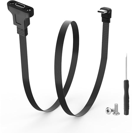 JSADZKJ Cavo USB 3.1 a 90° con connettori maschio e femmina per montaggio su pannello Cavo di prolunga con USB C piatto da 10Gbps per ricarica rapida e dati Cavo con pannello a vite di tipo C