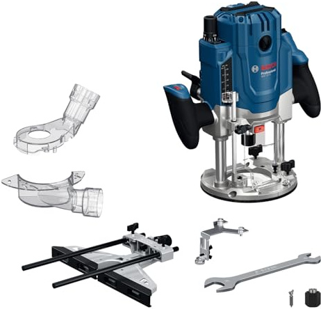 Bosch Professional kabelgebundene Oberfräse GOF 20-12 (inkl. Staubabsaugung,Parallelanschlag,Zentrierstift,Steckschlüssel,Spannzangen-Set,Kopierhülse, L-BOXX)