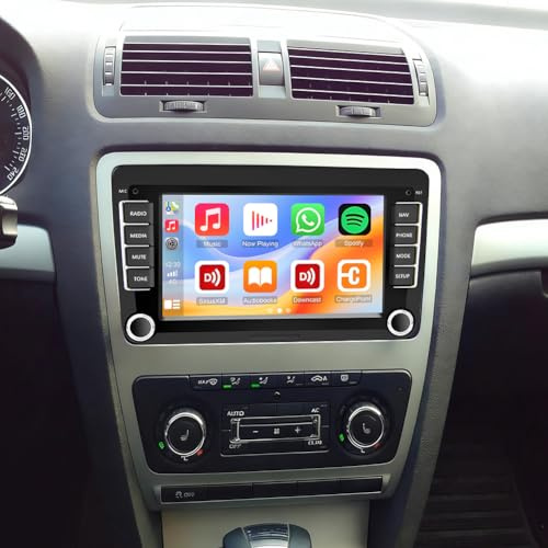 Android 14 2 DIN Autoradio Für Skoda Octavia 2004-2012 mit kabellosem Carplay und Android Auto Doppel Din Radio 7 Zoll Touchscreen mit GPS Navi WiFi Bluetooth RDS FM Radio SWC Mikrofon Rückfahrkamera