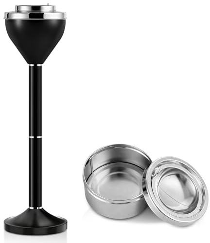 Ashtray, Standing Ash Tray, 42&61cm Adjustable Black Cigar Ashtray with Lid | Outdoor Ashtray, Detachable Ashtrays for Outside Weighted Base,Large Ash Trays Indoors, Ash Trays Outdoors for Home Office