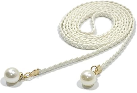 DSFIHJO Cintura Sottile con Nodo Vintage da Donna Elegante Cintura Intrecciata Elastica con Perle Abito Estivo da Mare Femminile Corda Decorativa in Vita