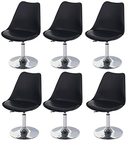 Mendler 6er-Set Drehstuhl Malmö T501, Stuhl Küchenstuhl, höhenverstellbar, Kunstleder - schwarz, Chromfuß