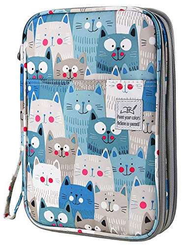 YOUSHARES 192 Slots Colored Pencil Case, Large Capacity Pencil Holder Pen Organizer Bag with Zipper for Prismacolor Watercolor Coloring Pencils, Gel Pens for Artist (Big-Faced Cat )