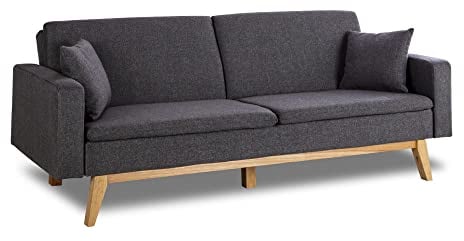 Don Descanso, Reine 3-Sitzer-Schlafsofa, Stoffpolsterung, Farbe Anthrazit, Buch- oder Clic-Clac-Öffnungssystem, Sofagröße: 201 x 73 x 79 cm, Bettgröße: 201 x 99 x 42 cm, inklusive 2 Kissen