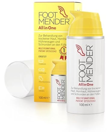 Footmender All in One Fußbehandlung, 100 ml | Behandelt trockene Füße, Gegen Hornhaut und Hühneraugen, Heilt Schrunden, Signifikante Wirkung nach erster Behandlung