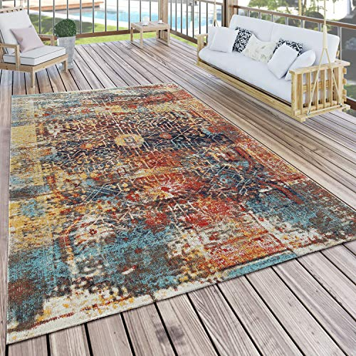 Paco Home In- & Outdoor Teppich Modern Nomaden Design Terrassen Teppich Bunt, Grösse:Ø 200 cm Rund