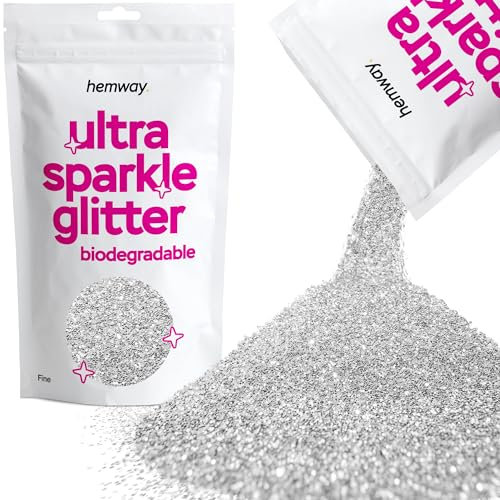 Hemway Eco Friendly Biodegradable Glitter - Silver | Fine Plant-Based Metallic Flakes for Arts & Resin Crafts | Bio Supplies for Festival, Hair, Face, Body & Nail Art Decoration | 100 g