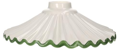 Keyhomestore- Ricambio paralume piatto in ceramica bianca con bordo verde per lampadario a sospensione classico rustico country - 30 cm 100% Made in Italy