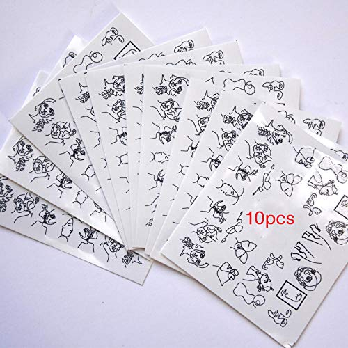 Nail Art 12Pcs Abstract Women Face Nail Water Transfer Sticker Sketch Picture Slider Decals Flower Deco-10Pcs Bn1247