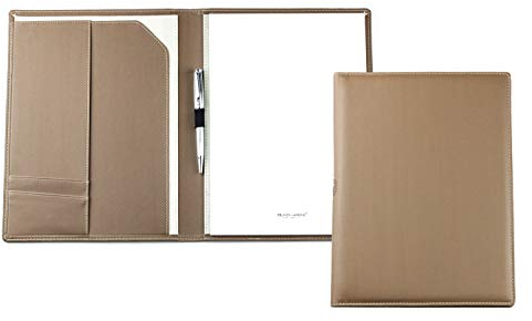 DELMON VARONE - Personalisierbare Schreibmappe DIN A4 „EcoAppleLeather“ Braun, Recycled Öko Apfel Leder Organizer Konferenzmappe mit Notizblock, Stiftschlaufe & Steckfächer, Ökoleder Besprechungsmappe